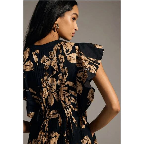 Anthropologie Maeve Black Flutter Sleeve Maeve Cassandra Maxi Dress XS - Picture 4 of 12